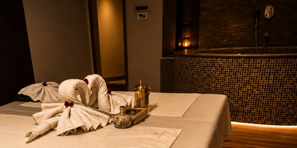Aromatherapy massage room with essential oils at Mudita Luxury Spa